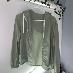 Pacsun Sage Green Zip Up Rain Jacket